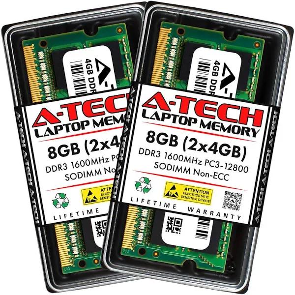 A-Tech 8GB (2X4GB) DDR3 1600MHz SODIMM PC3-12800 CL11 Non-ECC Unbuffer