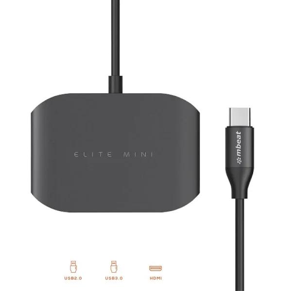 mbeat USB C Multi Port Adapter (HDMI + USB 3.0×1 + USB 2.0×1) Space Grey Aluminium Design