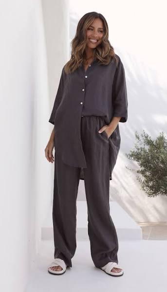 Linen Lounge Pant - Coal - Buy Women's Bottoms - Billy J S / Coal