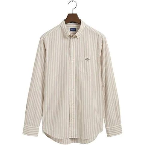 Gant Cotton Linen Stripe Long Sleeve Shirt in Dry Beige M