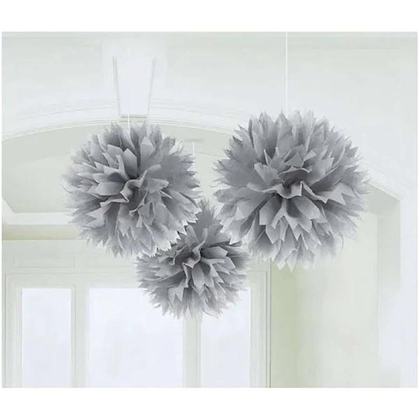 Fluffy Tissue Decorations - Silver