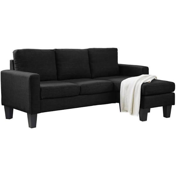 Foret 3 Seater Sofa Modular Corner Lounge Three Seat Couch Ottoman Fabric Set - 2 Colours - Black