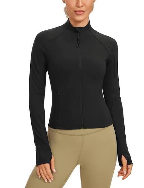 CRZ Yoga Butterluxe Womens Crop Slim Workout Jacket - Weightless Track Athletic Ful Zip Jacket with Thumb Holes