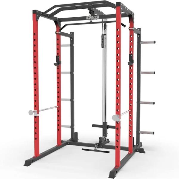 Vulcan Home Gym Power Cage with Lat-Pulldown / Low Row & Extension Kit | in Stock, Red