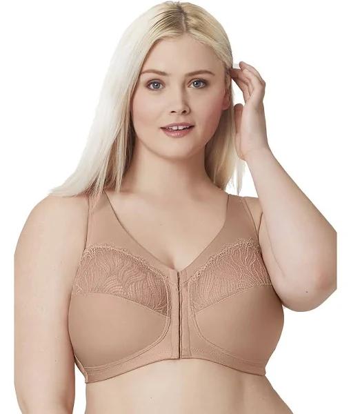 Glamorise Magiclift Natural Shape Wire-Free Front-Closure Bra - Cappuccino 24G 1210 Plus Size Bra - Afterpay Available