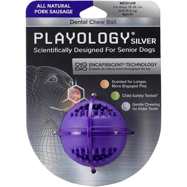 Playology Senior Dental Chew Ball Pork Sausage Medium Dog Toy