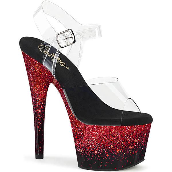 Pleaser ADORE-708SS Clear /Black-Red Glitter Size 6