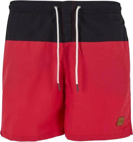 Urban Classics Block Swim Shorts in Black/Red 5XL