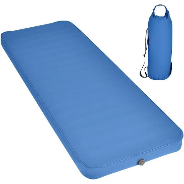 Costway Inflating Mattress Single Camping Sleeping Mat Air Bed Pad With Carry Bag Travel Hiking Picnic Blue