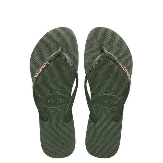 Kids Slim Rubber Logo Thongs 29/30 / Olive/Pink