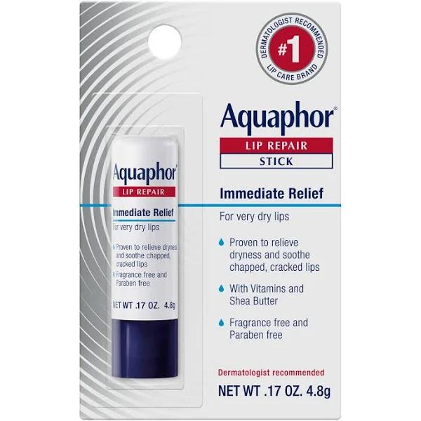 Aquaphor, Lip Repair, Stick, Immediate Relief, Fragrance Free, 1 Stick, 0.17 oz (4.8 g)