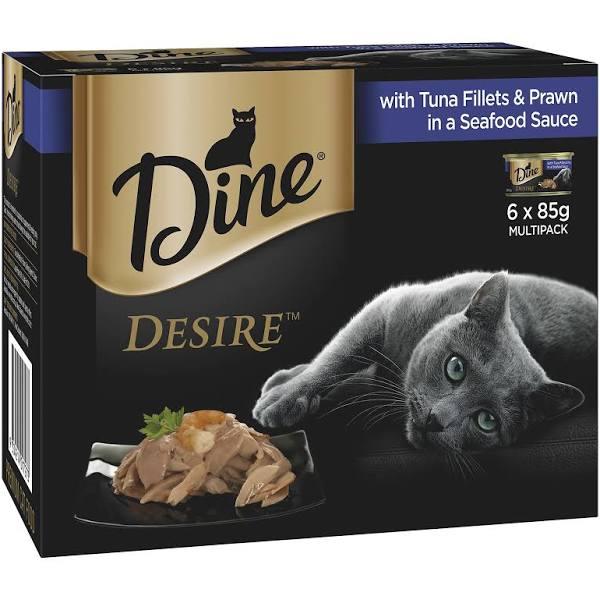 Dine Desire Tuna Fillets Prawn in Seafood Sauce 6 x 85g Cat Food