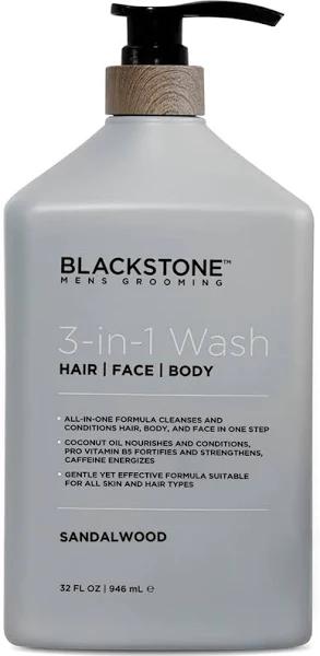 Blackstone Men's Grooming 3-in-1 Hair, Face and Body Wash, Sandalwood