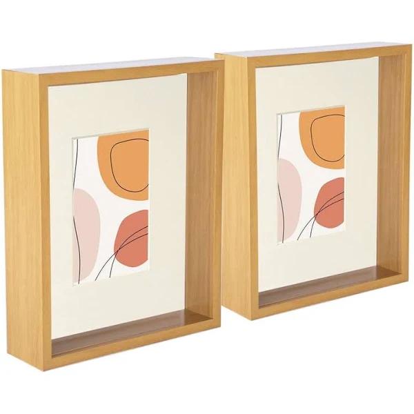 Nicola Spring 3D Deep Box Photo Frames - 8 x 10" With 4 x 6" Mount - Light Wood/Ivory - Pack of 5 - AfterPay & zipPay Available