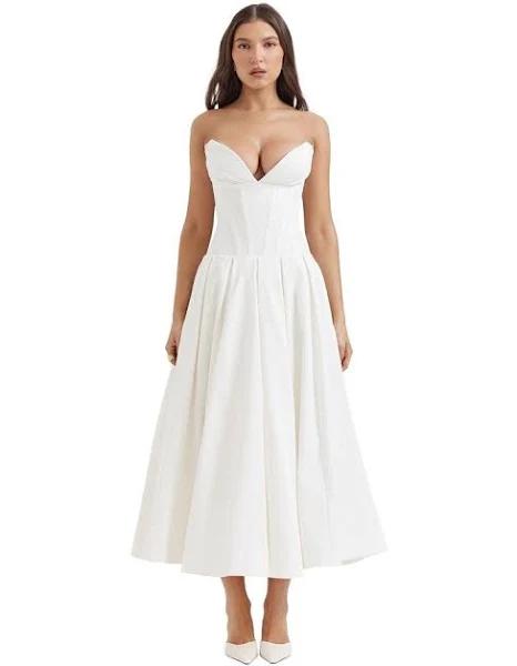 House of CB Lady Strapless Midi Dress in White XS