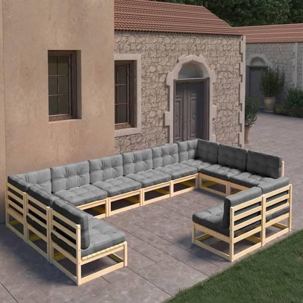 vidaXL 12 Piece Garden Lounge Set with Cushions Solid Pinewood