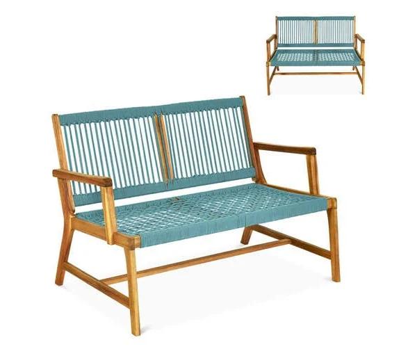 Costway 2-Person Patio Wood Bench Loveseat Lounge Chair Porch Garden Furniture Turquoise