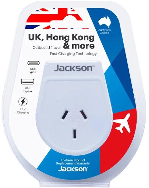 Jackson OUTBOUND Slim USB-A & C Travel Adaptor UK/Hong Kong