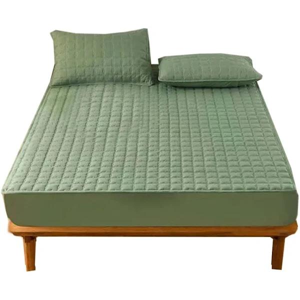 Anyhouz Mattress Cover Green 140x200cm Waterproof Quilted Fitted Bed Sheet