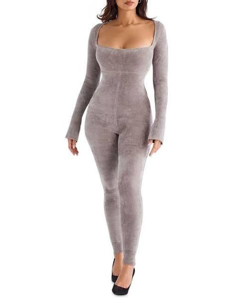 House of CB Isis Heavy Chenille Loungewear Jumpsuit in Brown Brown L