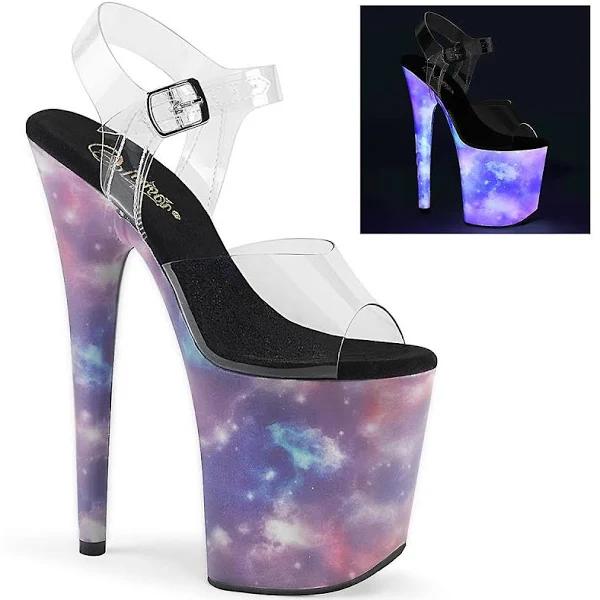 Pleaser FLAMINGO-808REFL Clear/Purple-Blue Reflective Platform Sandal Size 8