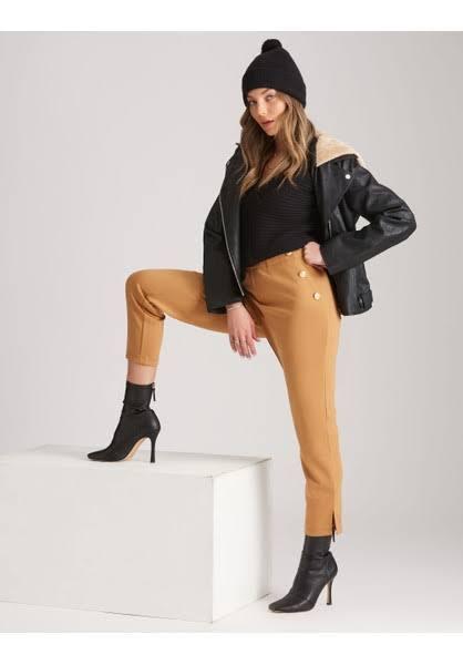 Rockmans Full Length Military Button Ponte Pants - Tan - Womens Trousers - Size 10 - Ezibuy