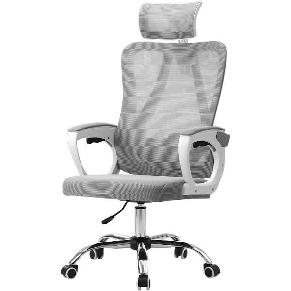 Oikiture Mesh Office Chair Adjustable Lumbar Support Reclining White