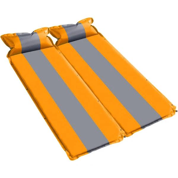 Bargene Double Self Inflating Mattress Sleeping Mat Air Bed Camping Camp Hiking Joinable Pillow - Orange