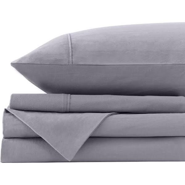 Royal Comfort Vintage Washed 100% Cotton Sheet Set Fitted Flat Sheet Pillowcases - King - Grey