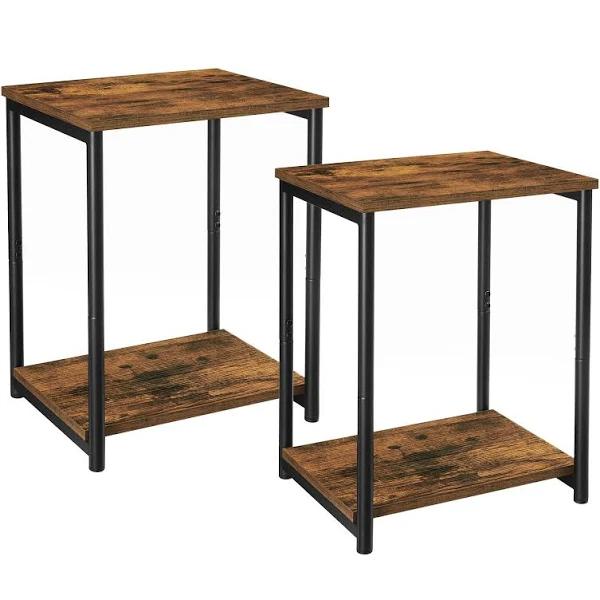 VASAGLE Side Table Set of 2 Vintage Brown With Storage Shelf