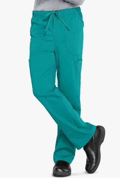 Cherokee WW190 Men's Tapered Leg Drawstring Cargo Pant 63% Polyester 34% Cotton 3% Spandex poplin, Price/Each - Teal Blue, L