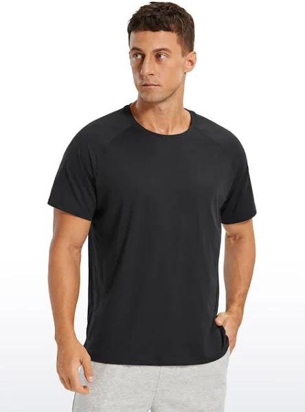 CRZ Yoga Men's Train Relaxed Fit Tops Workout Short Sleeve Round Neck Black / XL