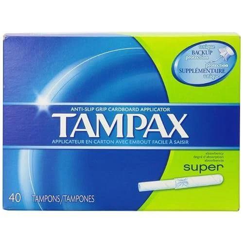 Tampax Anti-Slip Grip Cardboard Applicator Super Absorbency Tampons 40 Count (Pack of 2)