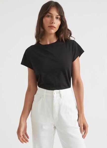 David Jones Seed Heritage Core Neat Tee in Black, Size XXXS