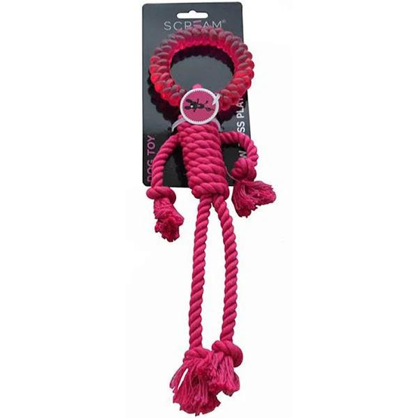 Scream Rope Man with TPR Head Pink Dog Toy