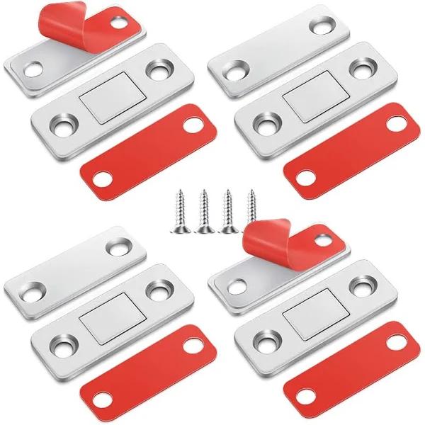 4 Pack Magnetic Door Catch, Ultra Thin Cabinet Magnets Stainless Steel Cabinet Door Magnetic Catch, Adhesive Cabinet Door Magnets for Kitchen Closet