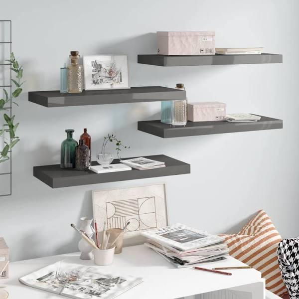 vidaXL Floating Wall Shelves 4 pcs. High-gloss Grey 60x23.5x3.8cm MDF