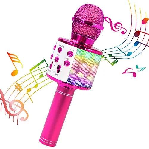 ShinePick Karaoke Microphone, 4 in 1 Wireless Microphone with LED Lights Handheld Portable Karaoke Machine, Home KTV Player, Com