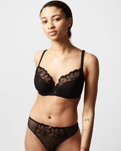 David Jones Chantelle Fleurs Plunging Underwire Bra in Black, Size 16G