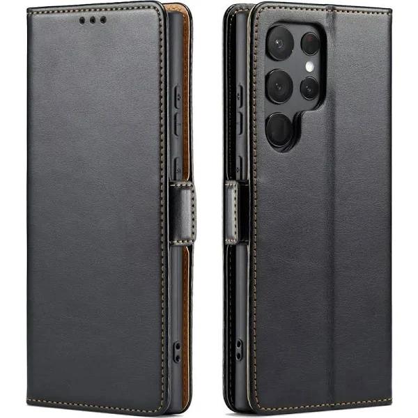 for Samsung Galaxy S24 Ultra Case Leather Flip Wallet Folio Cover Black