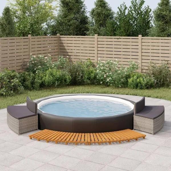 Spa Surround Grey Poly Rattan and Solid Wood Acacia vidaXL