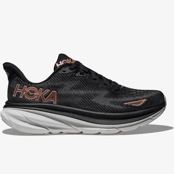 Womens Hoka Clifton 9 (Wide) Black / Rose Gold / US 9.5