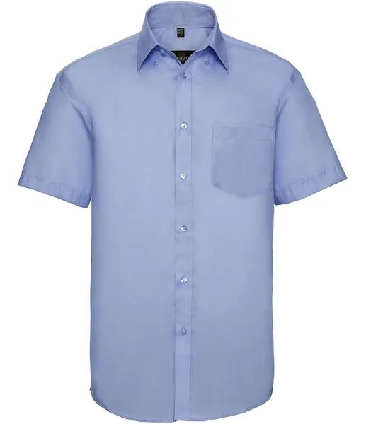 Russell Collection Short Sleeve Ultimate Non-Iron Shirt - Bright Sky, 17.5