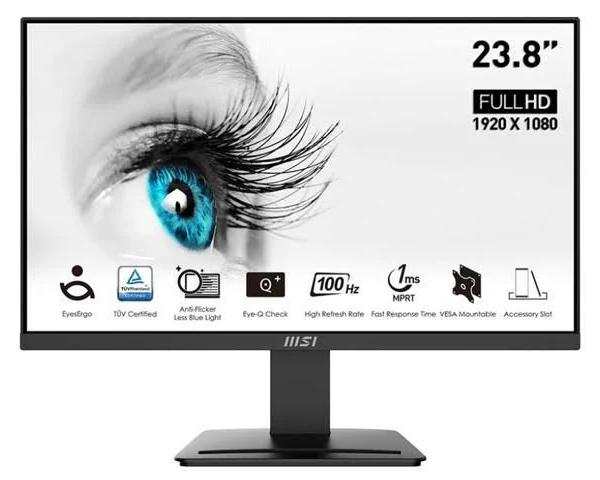 MSI Pro MP2412, 24", 1920 x 1080 (FHD), FreeSync, 100Hz, TUV Certified Eyesight Protection, 1ms, VGA, HDMI, Black