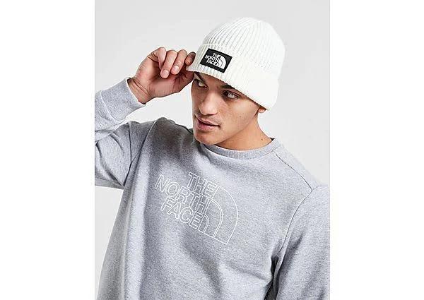 The North Face TNF Logo Box Cuffed Beanie Gardenia White