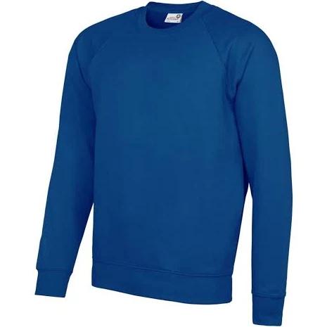 Awdis Academy Mens Crew Neck Raglan Sweatshirt Deep Royal XS Cotton Polyester Mens Sweatshirt