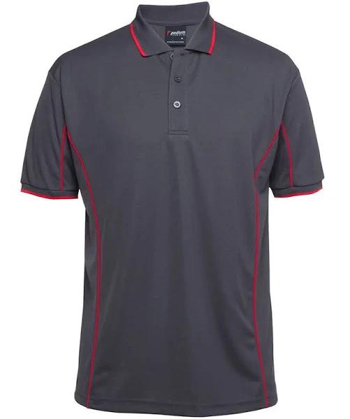 JBs Wear Adults Short Sleeve Piping Polo(7PIP) Charcoal/Red / 3XL