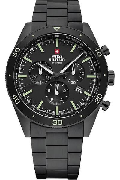 Swiss Military Black Steel Chrono Men's Watch - SM34079.03