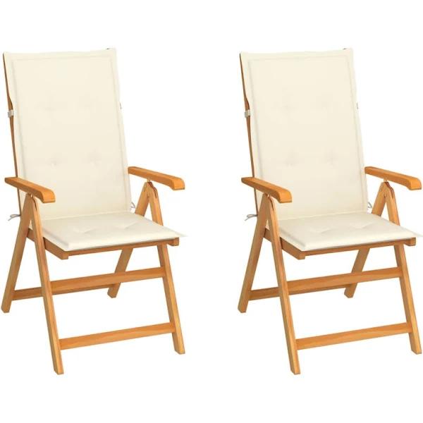 vidaXL Garden Chairs 2 Pcs with Cream Cushions Solid Teak Wood