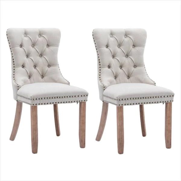 AADEN 2x Linen Fabric Dining Chair-Beige